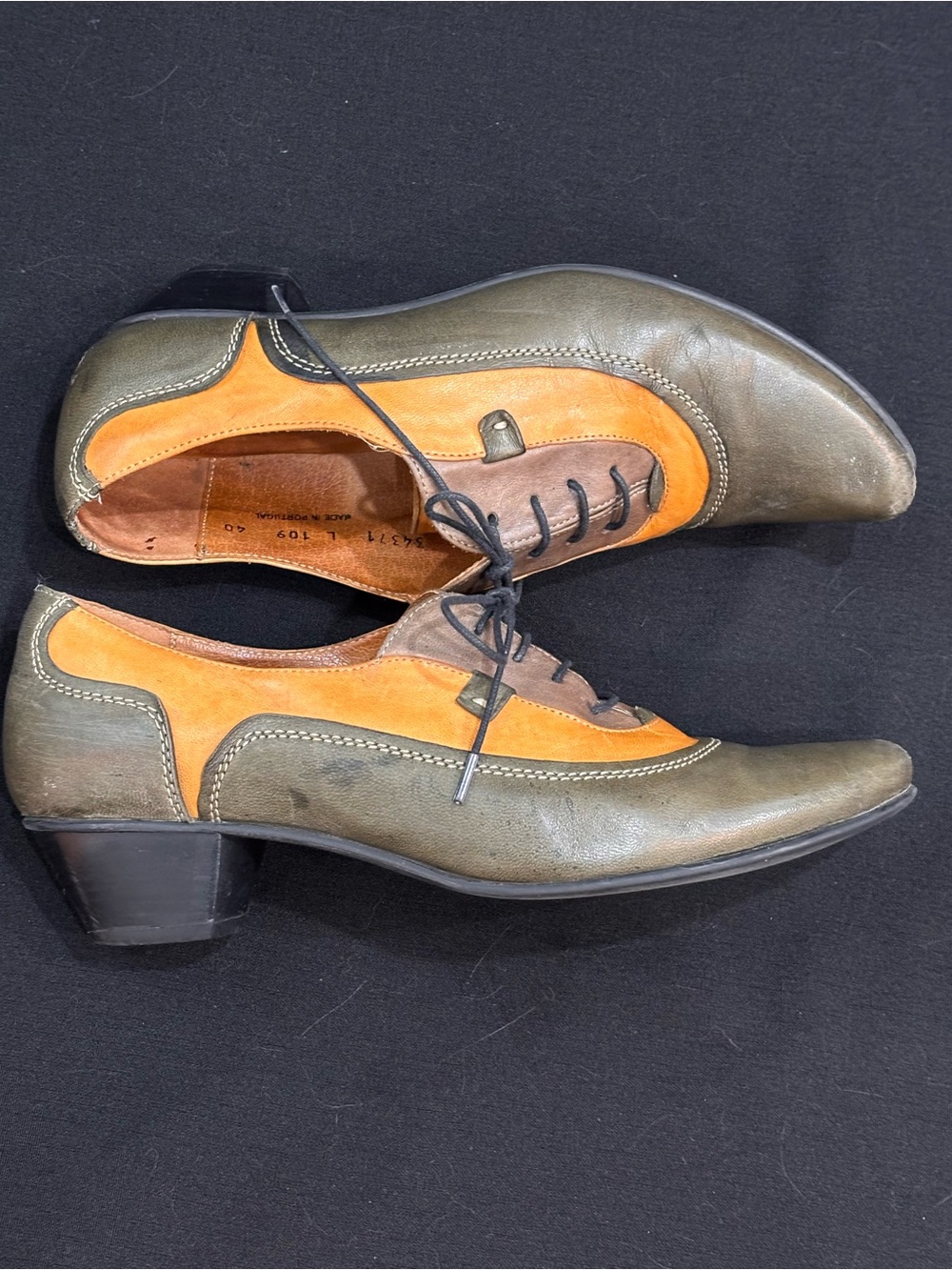 FIDJI Portugal Leather Lace-Up Oxfords EU 40 US 9 Olive Tan Artisan Lagenlook - Picture 7 of 10
